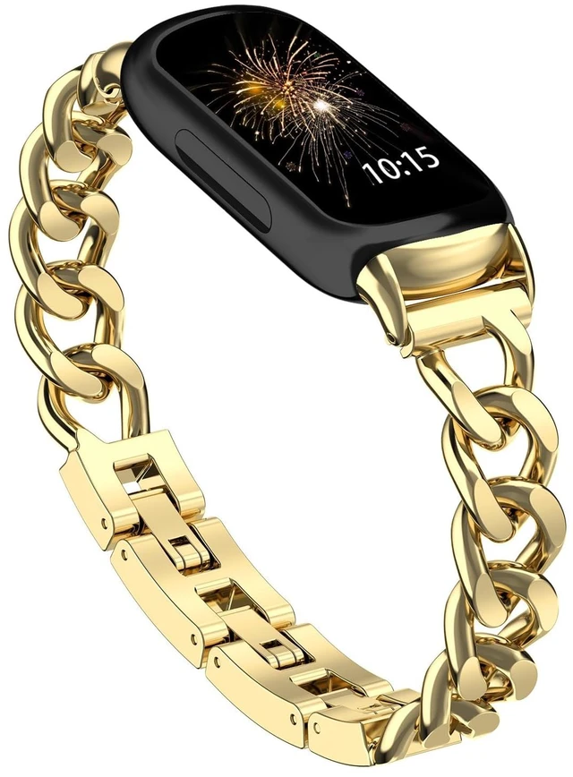 Main image of Metal Chain Band Compatible with Fitbit Inspire 3 Bands, Adjustable Stainless Steel Straps Replacement for Fitbit Inspire 3 Bands for Women Men
