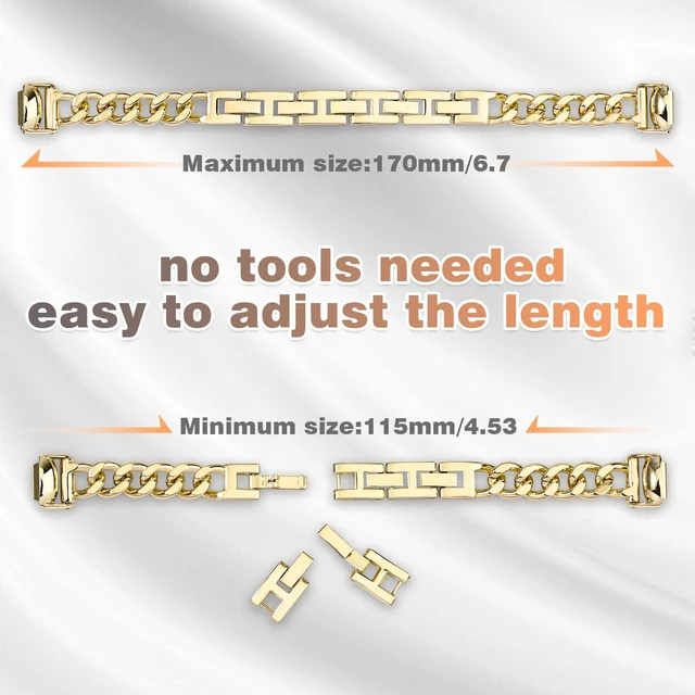Alt view image 3 of 6 - Metal Chain Band Compatible with Fitbit Inspire 3 Bands, Adjustable Stainless Steel Straps Replacement for Fitbit Inspire 3 Bands for Women Men
