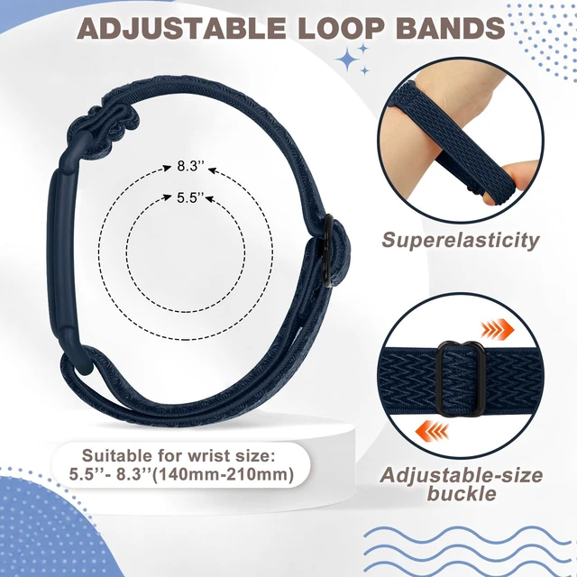 Alt view image 4 of 7 - Elastic Bands Compatible with Google Fitbit Air Watch Bands, 5 Pack Adjustable Nylon Loop Sport Straps Replacement Wristband for Fitbit Air Women Men