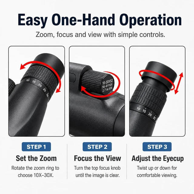 Alt view image 7 of 7 - 10-30x52 HD Zoom Monocular Telescope for Adults with tripod phone adapter & carrying bag low light vision great for bird watching hunting concerts