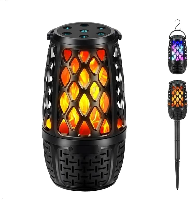 Main image of Outdoor Speakers, Colorful LED Flame Speaker Gift for Men, Bluetooth 5.3, Stereo Sound, Portable Wireless Speaker with Stake, Hook for Patio/Yard/Porch