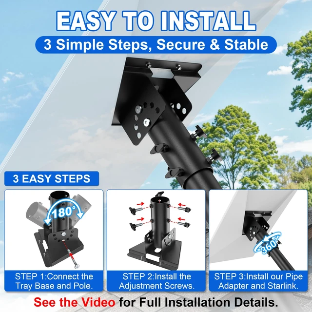 Alt view image 4 of 6 - Starlink Standard 4/4X /Gen 3 Adjustable Pipe Adapter, Fits 1"-2.1" Poles 180°Tilt & 360°Rotate, Wind-Resistant, Optimal Signal, Easy Installation for Homes, Roof, Wall, Backyard, RVs & More