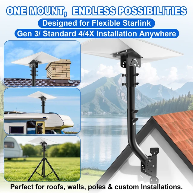Alt view image 6 of 6 - Starlink Standard 4/4X /Gen 3 Adjustable Pipe Adapter, Fits 1"-2.1" Poles 180°Tilt & 360°Rotate, Wind-Resistant, Optimal Signal, Easy Installation for Homes, Roof, Wall, Backyard, RVs & More