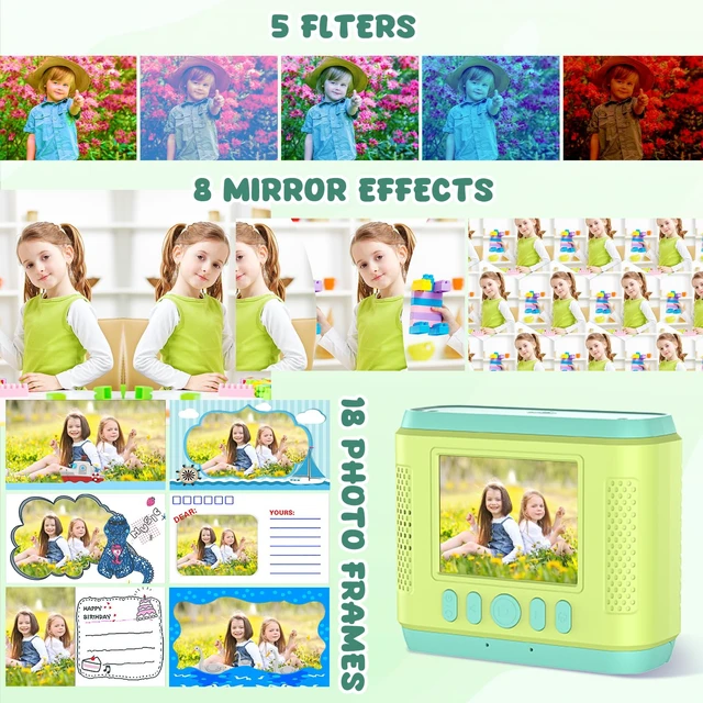 Alt view image 2 of 7 - Kids Instant Print Camera,Christmas Birthday Gifts for Girls and Boys,1080P HD Video Digital Kids Camera with Print Paper&32G Card,Toddler Toy for 3-14 Years Old (Green)