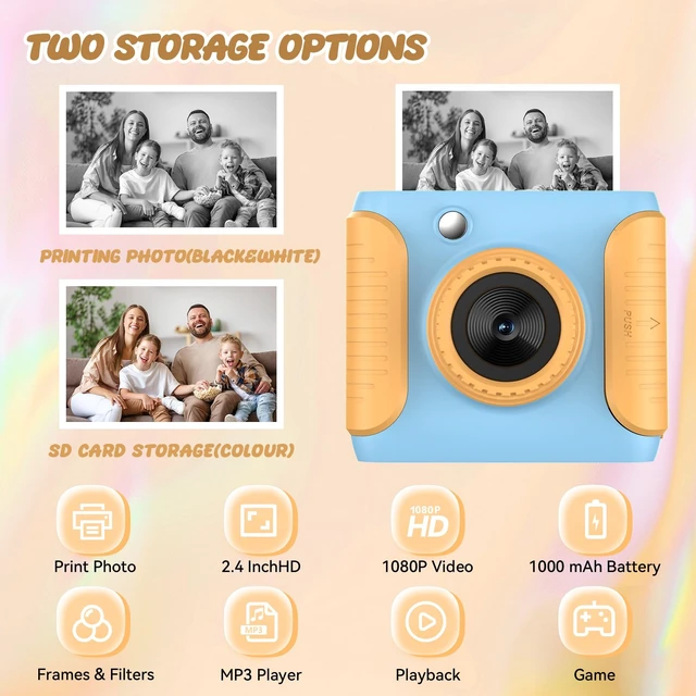 Alt view image 3 of 7 - Kids Instant Print Camera,Christmas Birthday Gifts for Girls and Boys,1080P HD Video Digital Kids Camera with Print Paper&32G Card,Toddler Toy for 3-14 Years Old (Blue)