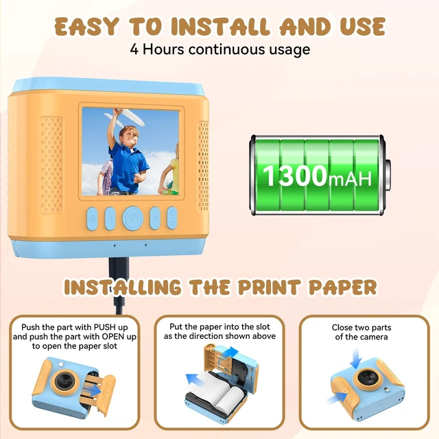 Alt view image 4 of 7 - Kids Instant Print Camera,Christmas Birthday Gifts for Girls and Boys,1080P HD Video Digital Kids Camera with Print Paper&32G Card,Toddler Toy for 3-14 Years Old (Blue)