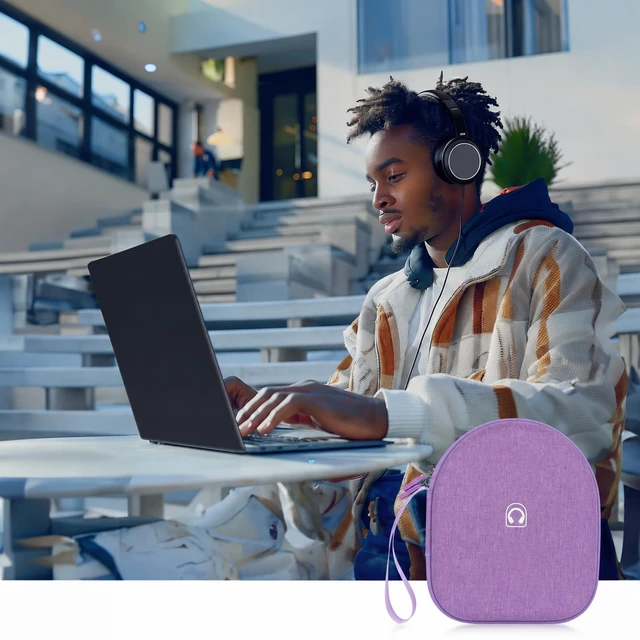 Alt view image 6 of 7 - Hard Shell Headphone Case for Sony WH-CH520 and WH-1000XM4 Cationic Oxford Cloth, Mesh Pocket, for JBL Tune 720BT/510BT, Travel Storage for Gym and Office, Case Only, Beige