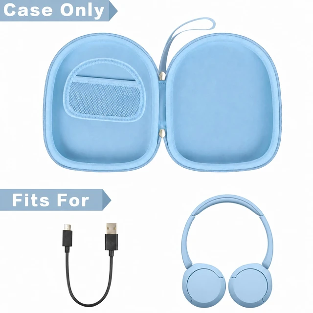 Alt view image 2 of 7 - Hard Shell Headphone Case for Sony WH-CH520 and WH-1000XM4 Cationic Oxford Cloth, Mesh Pocket, for JBL Tune 720BT/510BT, Travel Storage for Gym and Office, Case Only, Beige