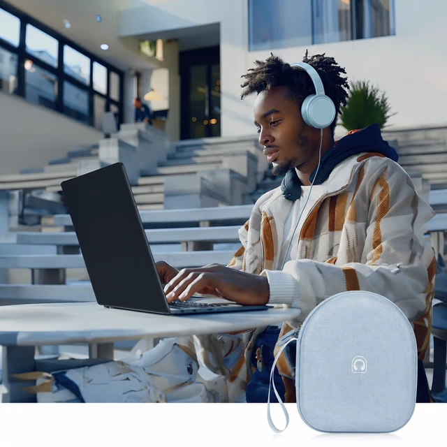 Alt view image 6 of 7 - Hard Shell Headphone Case for Sony WH-CH520 and WH-1000XM4 Cationic Oxford Cloth, Mesh Pocket, for JBL Tune 720BT/510BT, Travel Storage for Gym and Office, Case Only, Beige
