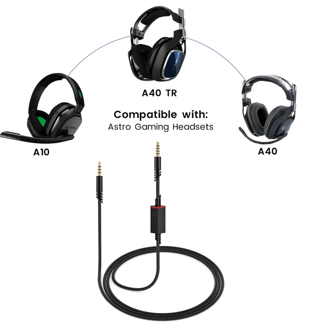 Alt view image 2 of 6 - A40 Cord for Astro A10 A40 TR Headsets with Inline Mic Mute Switch, Black Detachable 3.5mm(1/8") Audio Cable, Braided Nylon, 6ft Long