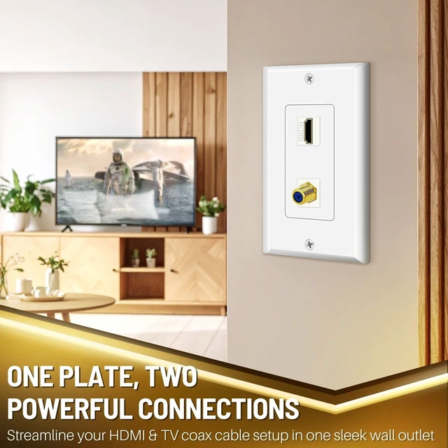 Alt view image 2 of 7 - 4-Port HDMI Ethernet Coax and Phone Wall Plate, Cat6 RJ45, White Single-Gang Pass-Through Faceplate Uses Female Couplers for Simple Cable Connections and Measures 4.5 X 2.7 In