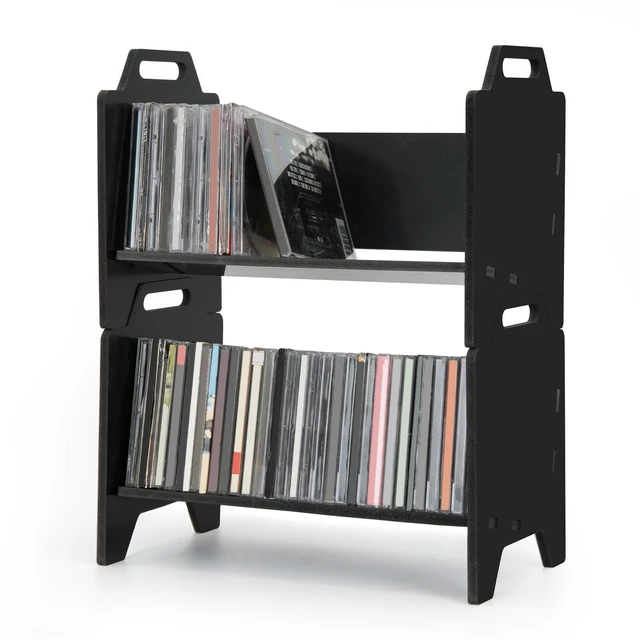 Main image of 2 Pack Stackable CD Holder Organizer Rack, CD Storage Tower Shelf Holds up to 56 CD Cases, Jewel Case Display Stand Fit for Theatre Room - Black