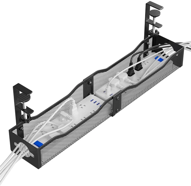 Main image of 25'' Upgraded No Drilling Under Desk Cable Management Tray, Black Under Desk Cable Management, Extra-Long, No Tools Required Installation, Height-adjustable, Home Office Gaming Accessories