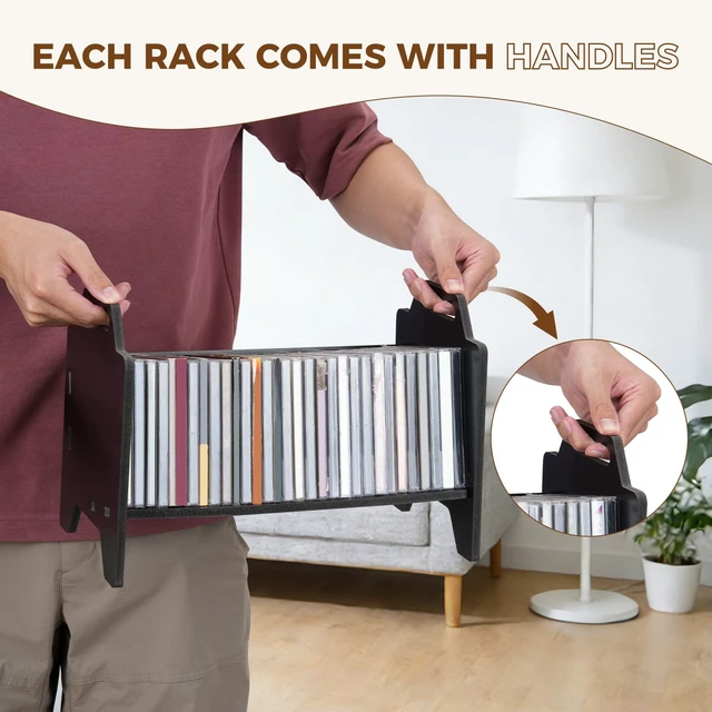 Alt view image 5 of 7 - 2 Pack Stackable CD Holder Organizer Rack, CD Storage Tower Shelf Holds up to 56 CD Cases, Jewel Case Display Stand Fit for Theatre Room - Black