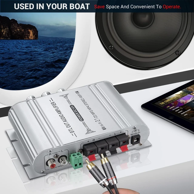 Alt view image 5 of 7 - ST-838 2.1 Channel Mini Amplifier, RMS 20Wx2 + 40W Sub Output Audio Amp for Passive Speakers & Desktop Audio Compact Stereo Receiver with RCA/AUX DC 12V Power Adapter Included