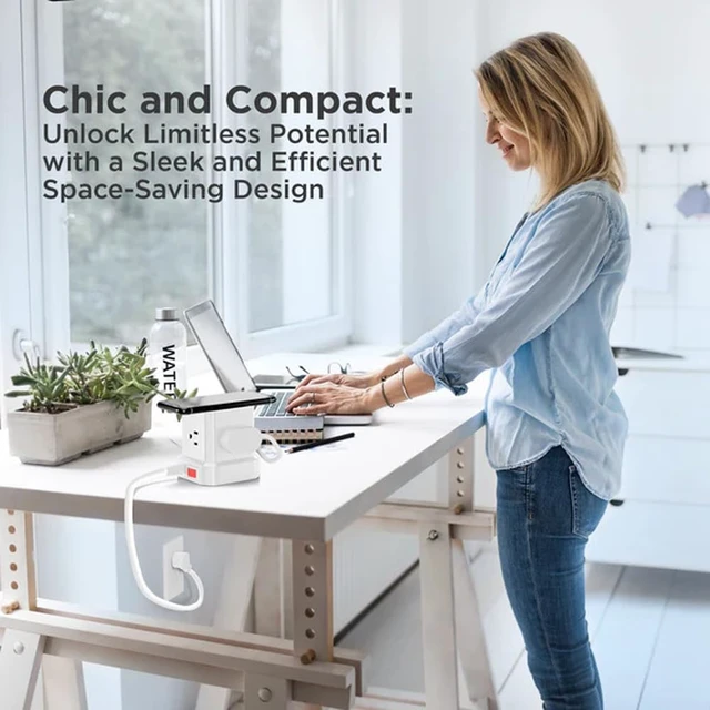 Alt view image 7 of 7 - Wireless Charger Power Cube/USB-C Fast Charging (White) A bedside charging station for 9 devices 15W wireless, USB-C & 3 USB ports, 320J surge protection, 4 outlets, 10ft cord