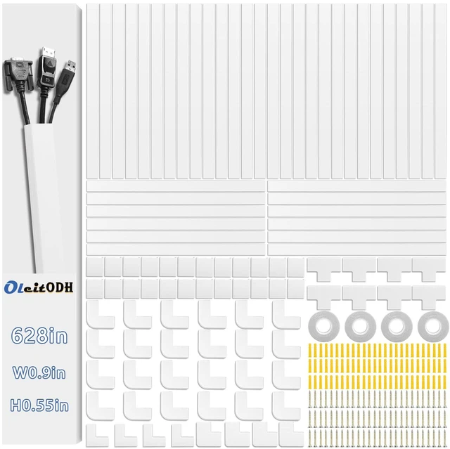 Main image of Cable Raceway Kit 628 Inch Cord Cover Channel Paintable Wire Hider L15.7 x W0.95 x H0.55in Cable Concealer, Hide TV Wires & Power Cords, Wall Mount Cord Management for Home Office