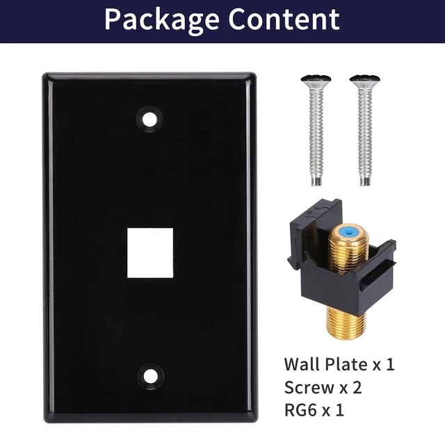 Alt view image 2 of 6 - 1 Port Coax Wall Plate,Black Glossy Coaxial Wall Plate, Pack of 2 3Ghz Gold-Plated F-Type Keystone Wall Jack for Coaxial Cable