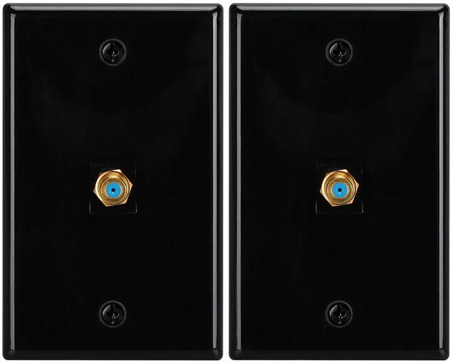 Main image of 1 Port Coax Wall Plate,Black Glossy Coaxial Wall Plate, Pack of 2 3Ghz Gold-Plated F-Type Keystone Wall Jack for Coaxial Cable