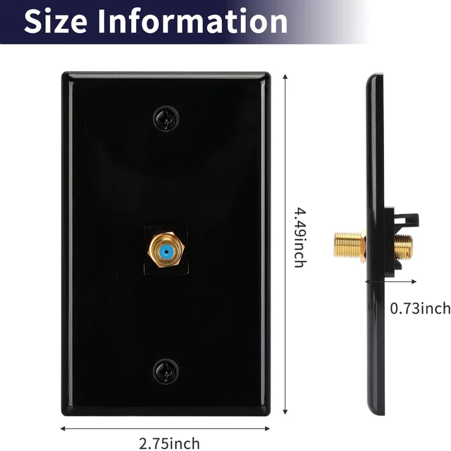 Alt view image 3 of 6 - 1 Port Coax Wall Plate,Black Glossy Coaxial Wall Plate, Pack of 2 3Ghz Gold-Plated F-Type Keystone Wall Jack for Coaxial Cable