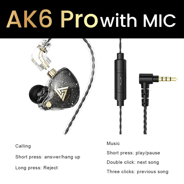 Alt view image 6 of 7 - Wired Gaming Earbuds 2 Pack, AK6 PRO in Ear Monitors, Deep Bass Sound Wired Earbuds, HiFi in Ear Headphones with New 1DD 10mm Dynamic Driver, IEM for Music Gaming Video Calling (Black+Black)