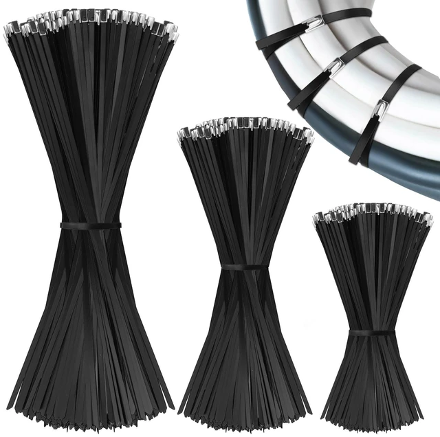 Main image of 300 Pcs Metal Zip Ties Heavy Duty 304 Stainless Steel, Multi Sizes Multi Purpose Self Locking Cable Ties for Exhaust Machinery Fence Farm Pipe Roof Outdoor, Weatherproof Secure Fastening