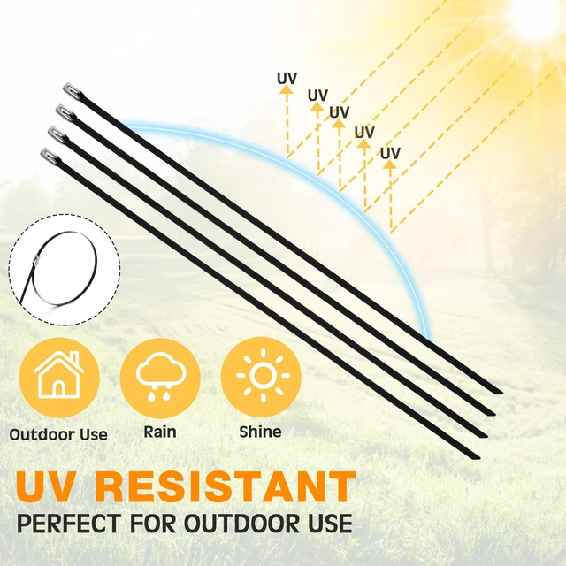 Alt view image 3 of 7 - 300 Pcs Metal Zip Ties Heavy Duty 304 Stainless Steel, Multi Sizes Multi Purpose Self Locking Cable Ties for Exhaust Machinery Fence Farm Pipe Roof Outdoor, Weatherproof Secure Fastening
