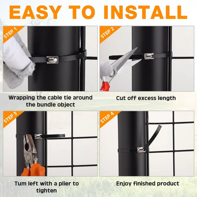 Alt view image 4 of 7 - 300 Pcs Metal Zip Ties Heavy Duty 304 Stainless Steel, Multi Sizes Multi Purpose Self Locking Cable Ties for Exhaust Machinery Fence Farm Pipe Roof Outdoor, Weatherproof Secure Fastening