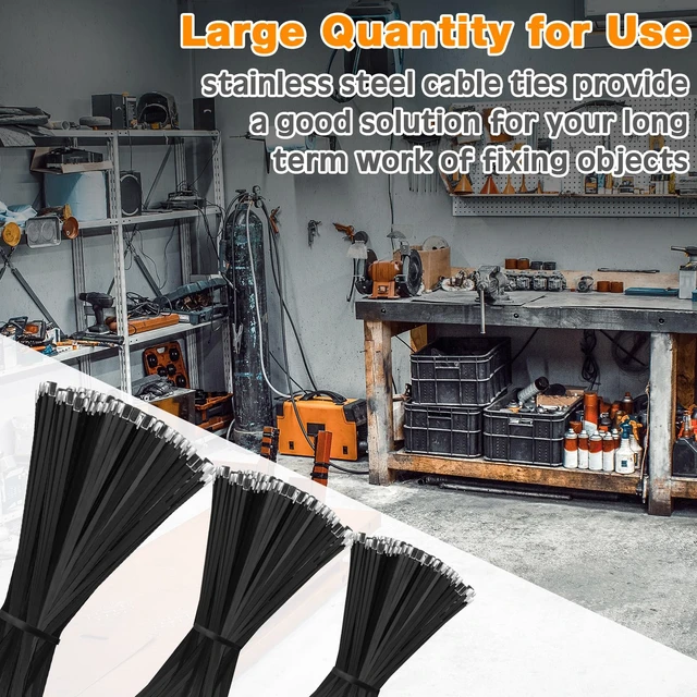 Alt view image 6 of 7 - 300 Pcs Metal Zip Ties Heavy Duty 304 Stainless Steel, Multi Sizes Multi Purpose Self Locking Cable Ties for Exhaust Machinery Fence Farm Pipe Roof Outdoor, Weatherproof Secure Fastening