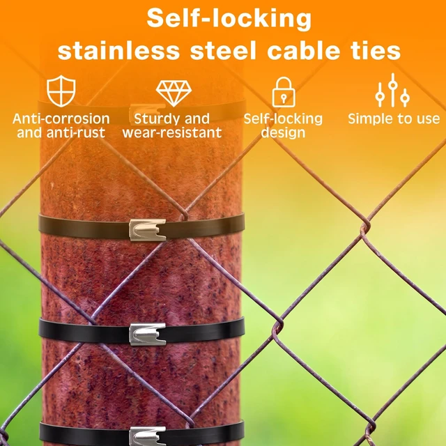 Alt view image 5 of 7 - 300 Pcs Metal Zip Ties Heavy Duty 304 Stainless Steel, Multi Sizes Multi Purpose Self Locking Cable Ties for Exhaust Machinery Fence Farm Pipe Roof Outdoor, Weatherproof Secure Fastening
