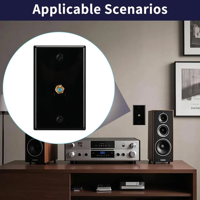 Alt view image 6 of 6 - 1 Port Coax Wall Plate,Black Glossy Coaxial Wall Plate, Pack of 2 3Ghz Gold-Plated F-Type Keystone Wall Jack for Coaxial Cable