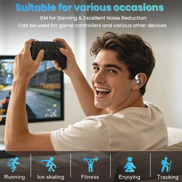 Alt view image 2 of 7 - Wired Gaming Earbuds 2 Pack, AK6 PRO in Ear Monitors, Deep Bass Sound Wired Earbuds, HiFi in Ear Headphones with New 1DD 10mm Dynamic Driver, IEM for Music Gaming Video Calling (Black+White)