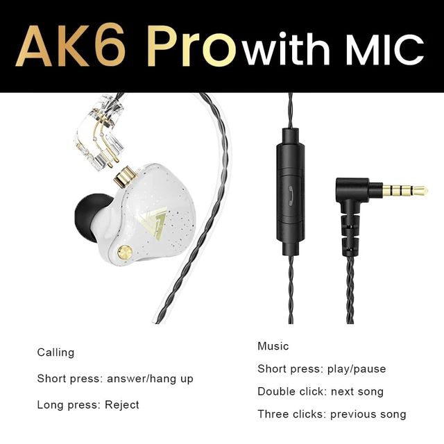 Alt view image 6 of 7 - Wired Gaming Earbuds 2 Pack, AK6 PRO in Ear Monitors, Deep Bass Sound Wired Earbuds, HiFi in Ear Headphones with New 1DD 10mm Dynamic Driver, IEM for Music Gaming Video Calling (Black+White)