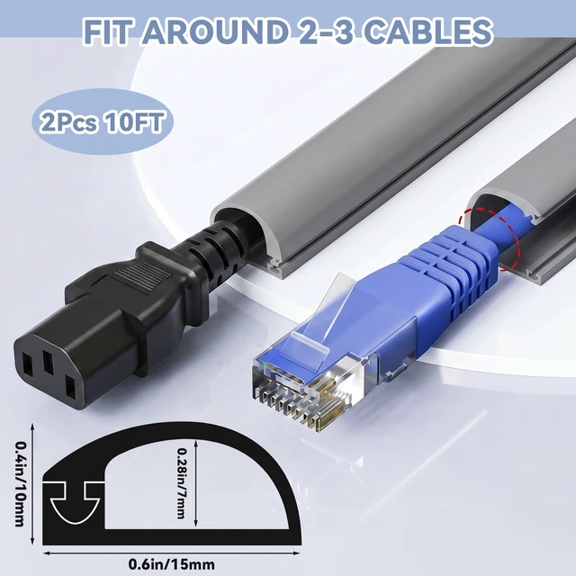 Alt view image 2 of 6 - 2 Pcs Silicone Wall Wire Hider Flexible Cord Hider,Gray,Small-10 ft Electric Cord Cover, Self-adhesive, Cable Hider for Wall, Floor, Side Open Wire Covers, for Mounted TV Home Office Management