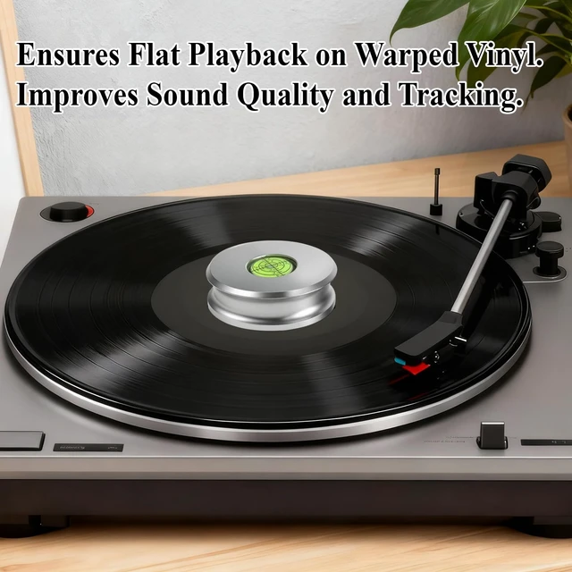Alt view image 2 of 6 - Record Weight Stabilizer 315g(11oz) Silver with Level, Low Profile Turntable Weight Clamps for Record Player with Soft Base Pad, Fits Under Dust Cover of Turntable Vinyl Disc LP