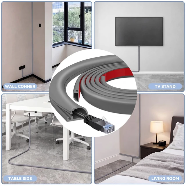 Alt view image 5 of 6 - 2 Pcs Silicone Wall Wire Hider Flexible Cord Hider,Gray,Small-10 ft Electric Cord Cover, Self-adhesive, Cable Hider for Wall, Floor, Side Open Wire Covers, for Mounted TV Home Office Management