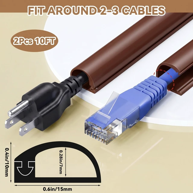 Alt view image 2 of 6 - 2 Pcs Silicone Wall Wire Hider Flexible Cord Hider,Brown,Small-10 ft Electric Cord Cover, Self-adhesive, Cable Hider for Wall, Floor, Side Open Wire Covers, for Mounted TV Home Office Management
