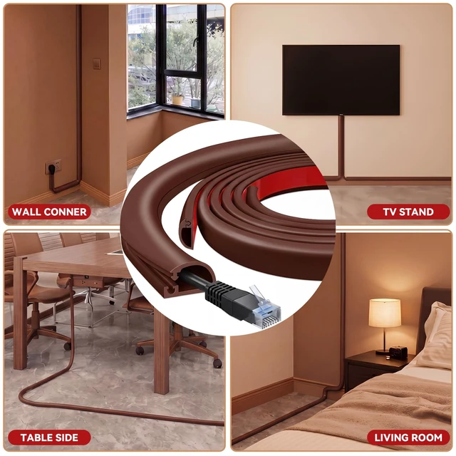 Alt view image 6 of 6 - 2 Pcs Silicone Wall Wire Hider Flexible Cord Hider,Brown,Small-10 ft Electric Cord Cover, Self-adhesive, Cable Hider for Wall, Floor, Side Open Wire Covers, for Mounted TV Home Office Management