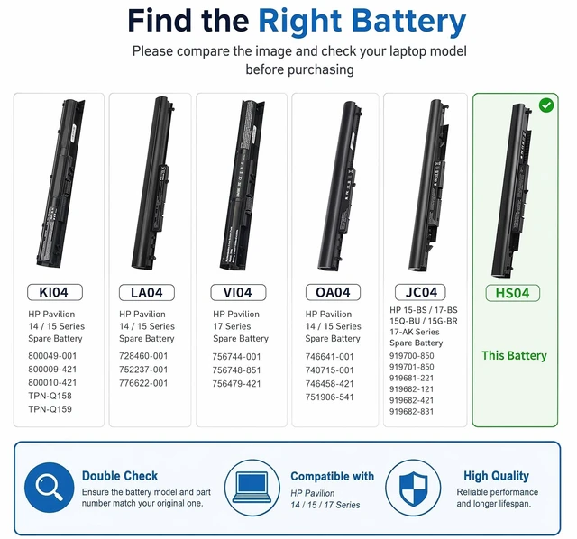 Alt view image 3 of 7 - 807956-001 Laptop Battery for HS04 HS03 807957-001 807612-421 807611-421 HSTNN-LB6U 15-AY039WM 15-AY041WM 15-AY009DX 15-AY052NR TPN-I119 TPN-I120 TPN-I124 240 245 246 250 256 G4/G5