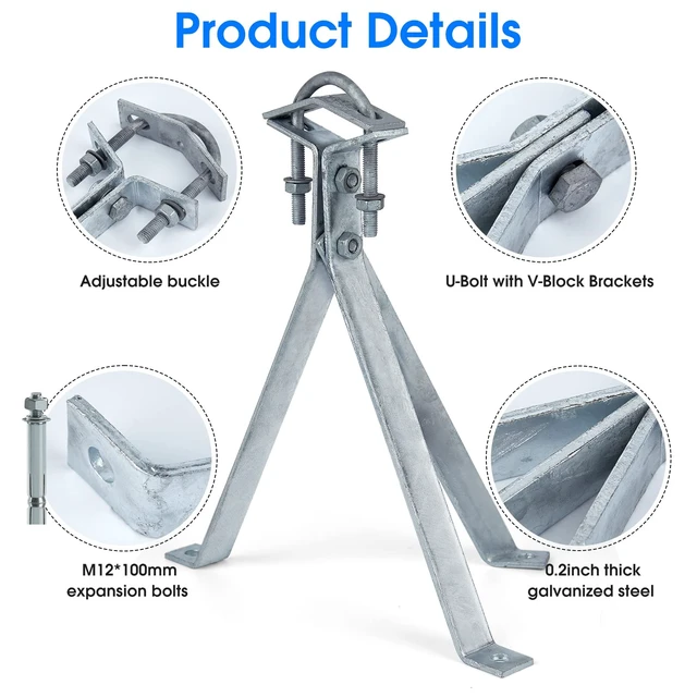 Alt view image 3 of 5 - Heavy-Duty Antenna Wall Mount,Windproof Stand Off Wall Mast Mounting Clamps,1 Pair with Expansion Bolts(1 Pair Mount (3-Leg + 2-Leg), 14 Inch)