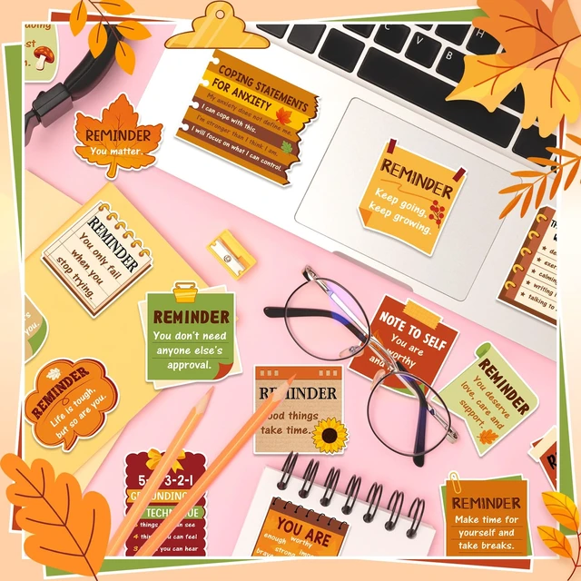 Alt view image 2 of 6 - 300 Pcs Mental Health Stickers Positive Affirmation, Thanksgiving Positive Affirmation Decals for Adults Teens, Bulk Set for Laptop Water Bottle, Self Care Mental Health Reminder Quotes