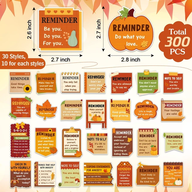 Alt view image 3 of 6 - 300 Pcs Mental Health Stickers Positive Affirmation, Thanksgiving Positive Affirmation Decals for Adults Teens, Bulk Set for Laptop Water Bottle, Self Care Mental Health Reminder Quotes