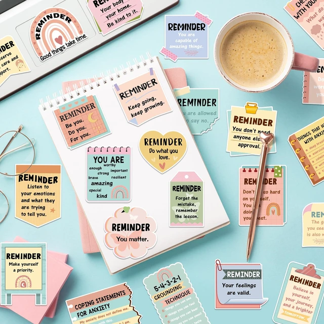 Alt view image 6 of 6 - 300 Pcs Mental Health Stickers Positive Affirmation, Boho Positive Affirmation Decals for Adults Teens, Bulk Set for Laptop Water Bottle, Self Care Mental Health Reminder Quotes