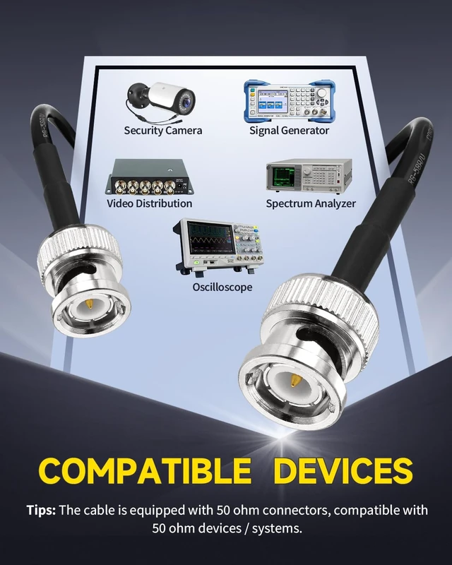 Alt view image 4 of 7 - BNC Cable 25ft RG58 BNC Male to Male Connectors 50 Ohm Coax Cable Low Loss BNC Extension Coaxial Cable for Antennas, RF Radios, Modems, Oscilloscopes, Spectrum, etc