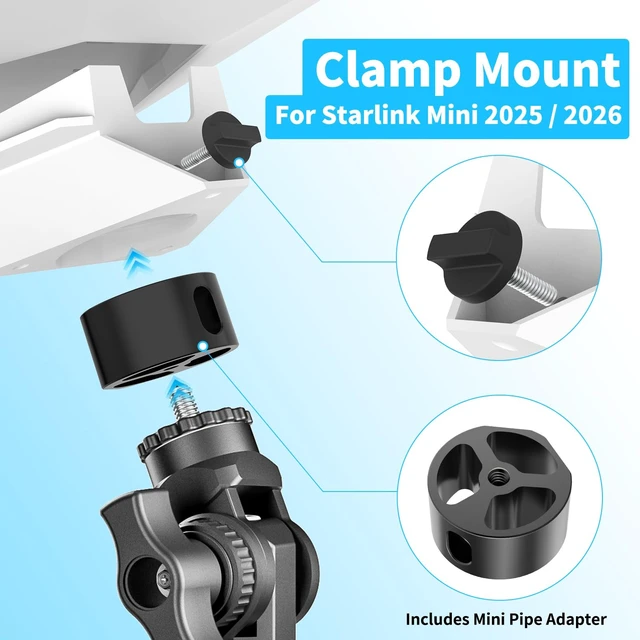 Alt view image 6 of 7 - Starlink Mini Mount 2025/2026, Adjustable Clamp Mount for RV, Pole, Yacht Includes Aluminum Mini Pipe Adapter, 3-Minute Installation, Starlink Mini Accessories for Yacht, Van, Camper, Boat, Outdoors