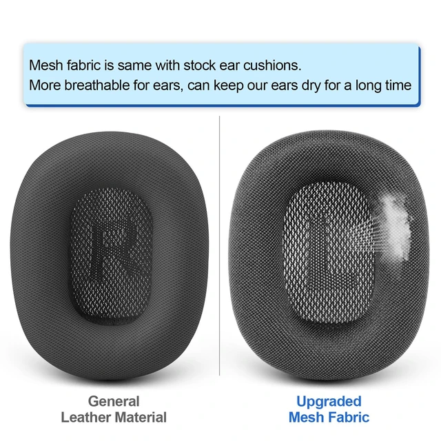 Alt view image 4 of 7 - Ear Cushions for Apple AirPods Max, GVOEARS Mesh Earpads Replacement Cover Air Pods Max Headphones Ear Muffs with Soft Foam & Strong Magnet (Space Gray)