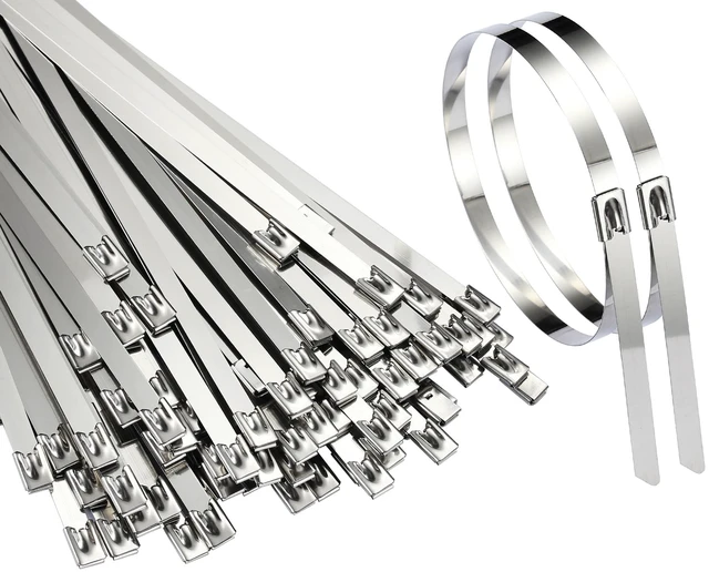 Main image of Extra-Wide Metal Zip Ties 15.8 Inch - 304 Stainless Steel Zip Ties Heavy Duty 200pcs Self-Locking Cable Ties for Chain Link Fence/Outdoor/Electrical/Farms 300lb Capacity (0.31"W)