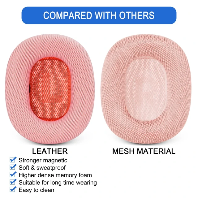 Alt view image 4 of 7 - Ear Cushions for Apple AirPods Max 1 & 2 Headphones Replacement APM Premium Earpad Covers with Protein Leather Strong Magnet (Pink)