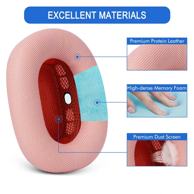 Alt view image 3 of 7 - Ear Cushions for Apple AirPods Max 1 & 2 Headphones Replacement APM Premium Earpad Covers with Protein Leather Strong Magnet (Pink)