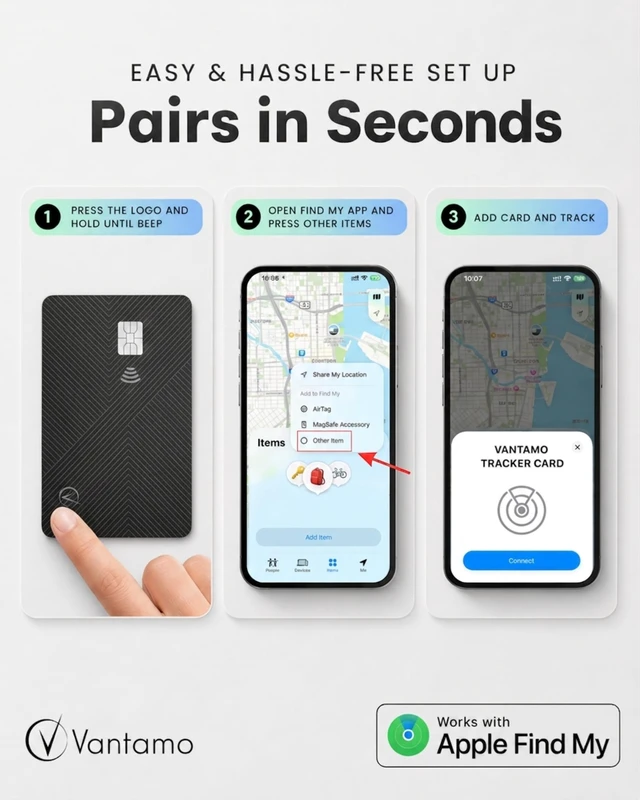Alt view image 5 of 7 - Ultra-Thin Wallet Tracker Card, Apple MFi Certified, IP68 Waterproof Bluetooth Smart Card Wallet Tracker & Passport, Work with Apple Find My, Wireless Charging, iOS Only